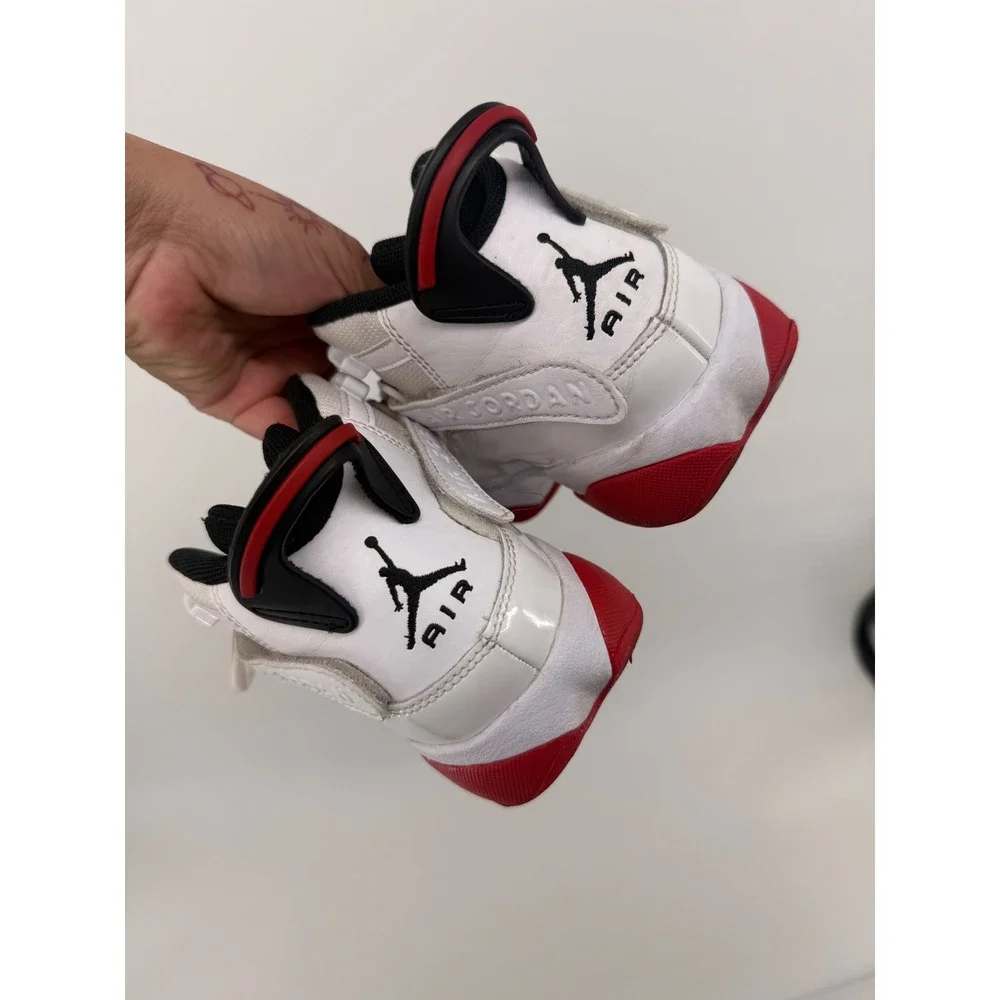 Nike Air Jordan 6 Rings Youth Shoes White Red Leather Basketball‎ Size 4.5Y